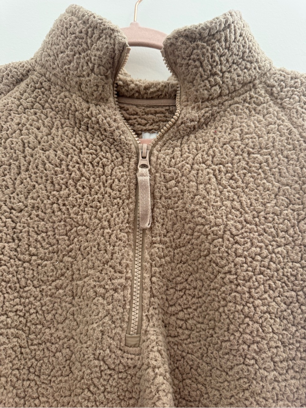 Men’s Goodfellow Cozy Teddy Sherpa Quarter-Zip Pullover - Taupe - Picture 4 of 8